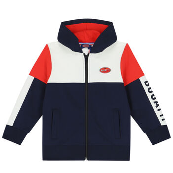 Boys Navy, White & Red Logo Zip Up Top