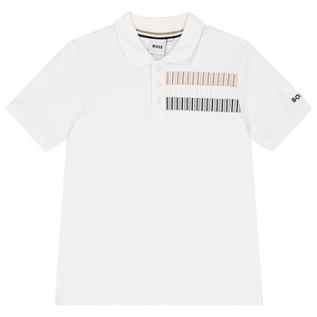 BOSS Boys White Logo Polo Shirt, 2 Boys White Logo Polo Shirt