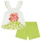 Girls White & Green Shorts Set, 1, hi-res
