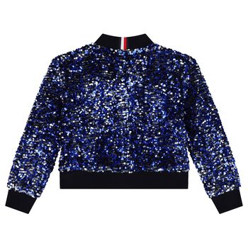 Girls Silver & Blue Logo Sequin Jacket