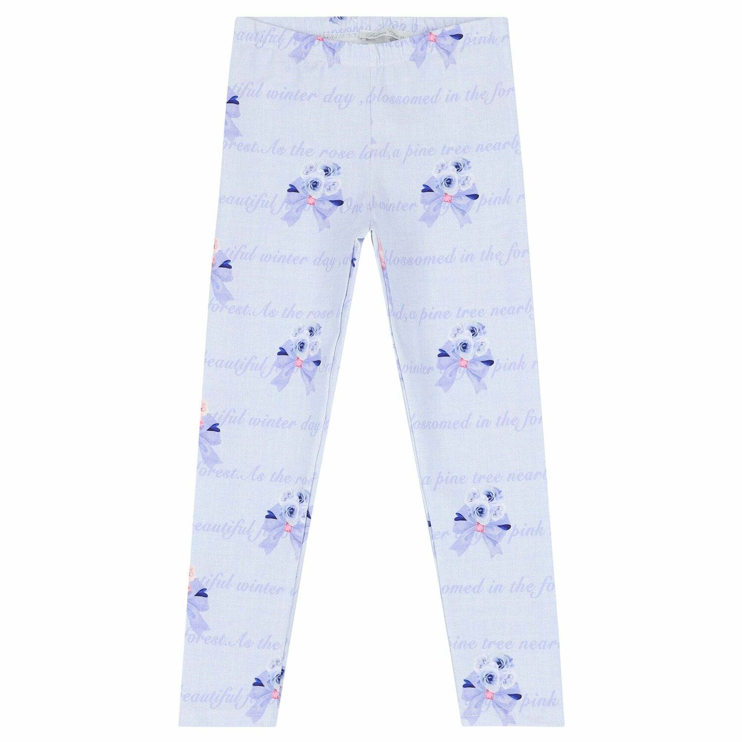 Girls White & Blue Floral Leggings, 1, hi-res image number null