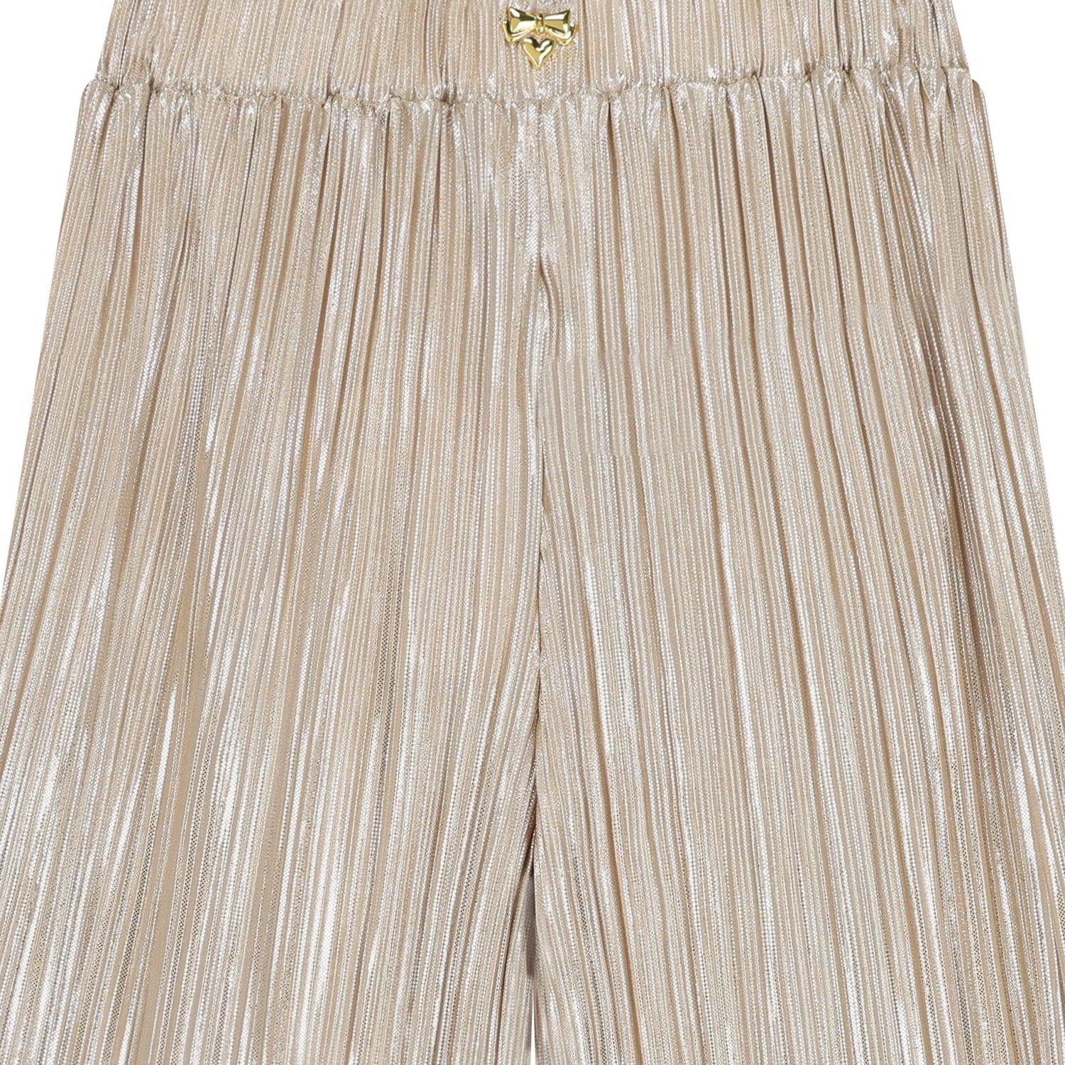Girls Gold Metallic Pleated Trousers, 1, hi-res