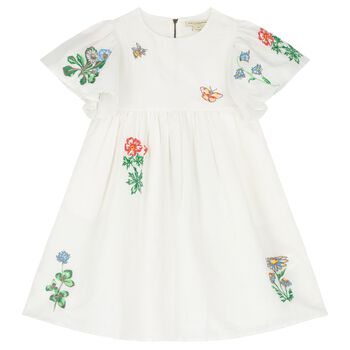 Girls Ivory Embroidered Flower Dress
