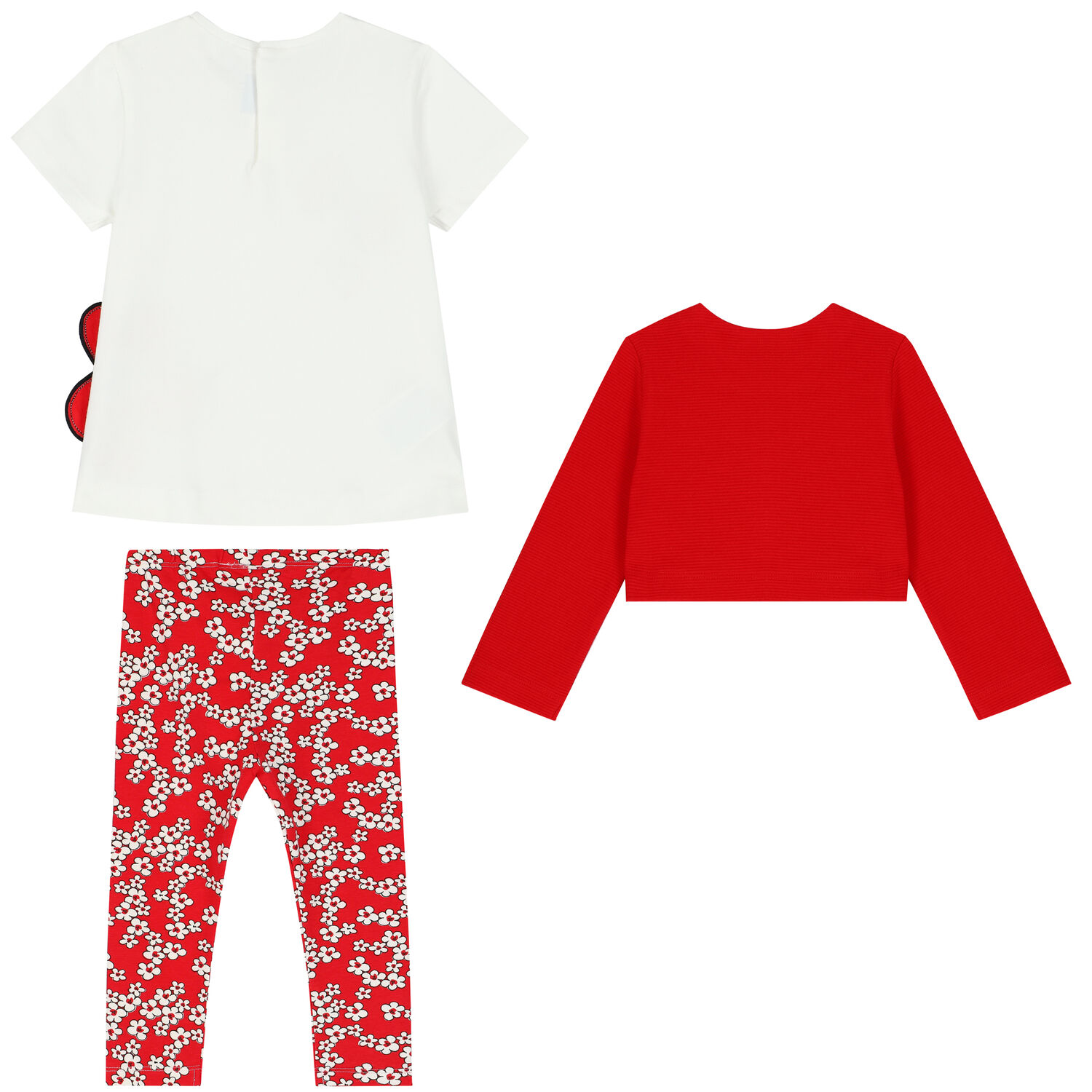 Younger Girls White & Red Floral Leggings Set, 1, hi-res