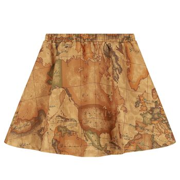 Girls Beige Geo Map Skirt