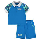Boys Blue Polo Short Set, 1, hi-res
