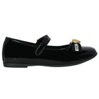 Girls Black Logo Patent Leather Shoes, 1, hi-res