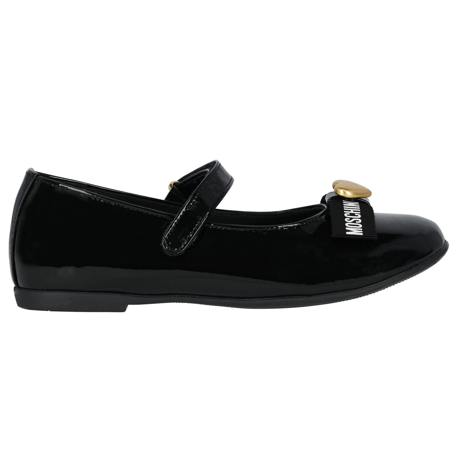 Girls Black Logo Patent Leather Shoes, 1, hi-res