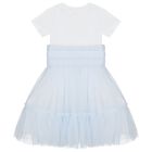 Girls White & Blue Logo Tulle Dress, 1, hi-res