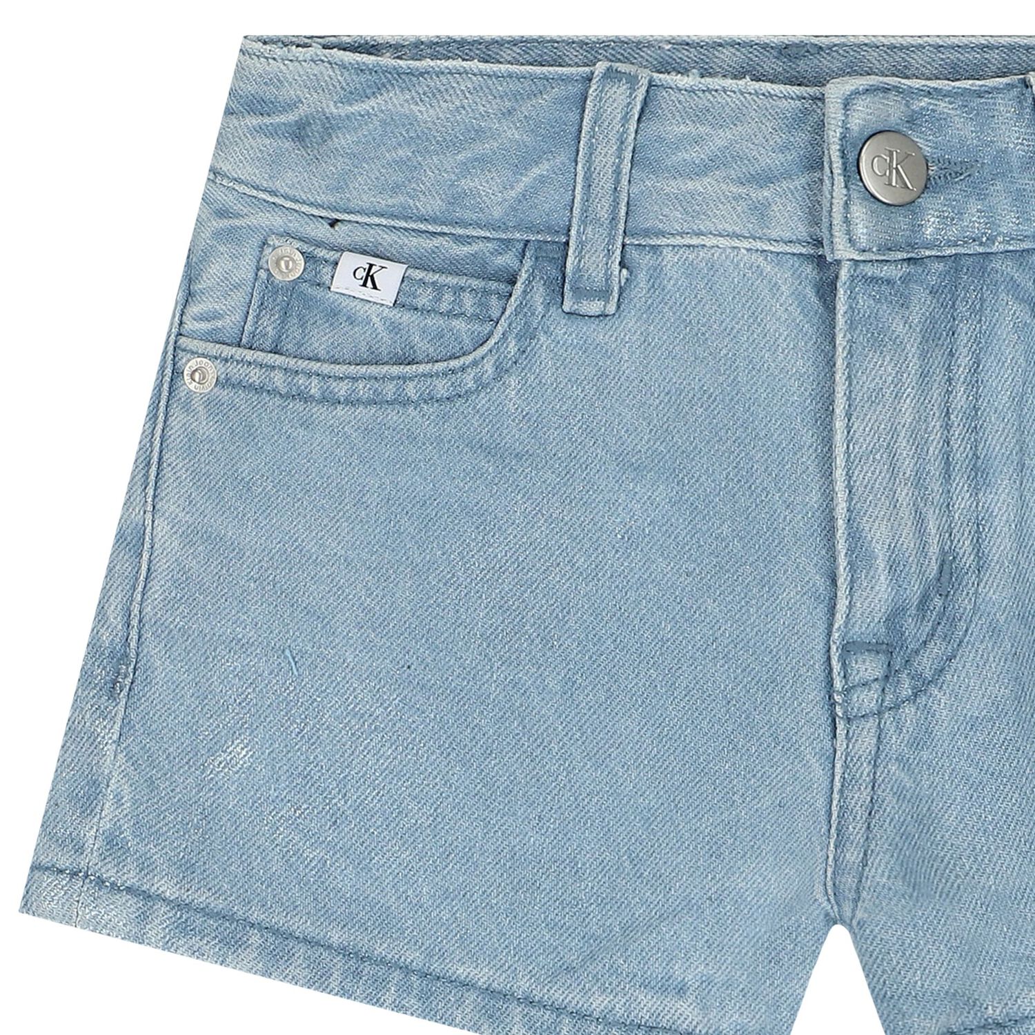 Girls Blue Logo Denim Shorts, 1, hi-res
