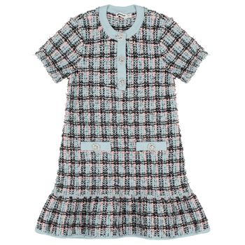 Girls Blue & Black Knitted Tweed Dress