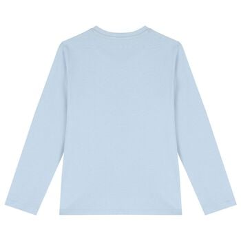 Boys Blue Teddy Bear Logo Long Sleeve Top