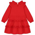 Girls Red Bow Ruffled Dress, 1, hi-res