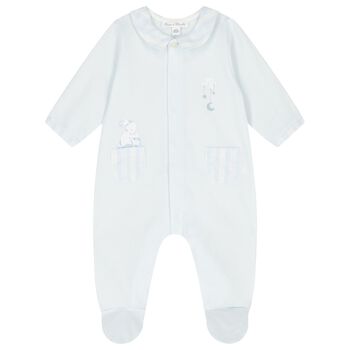 Baby Boys Blue & Ivory Logo Babygrow