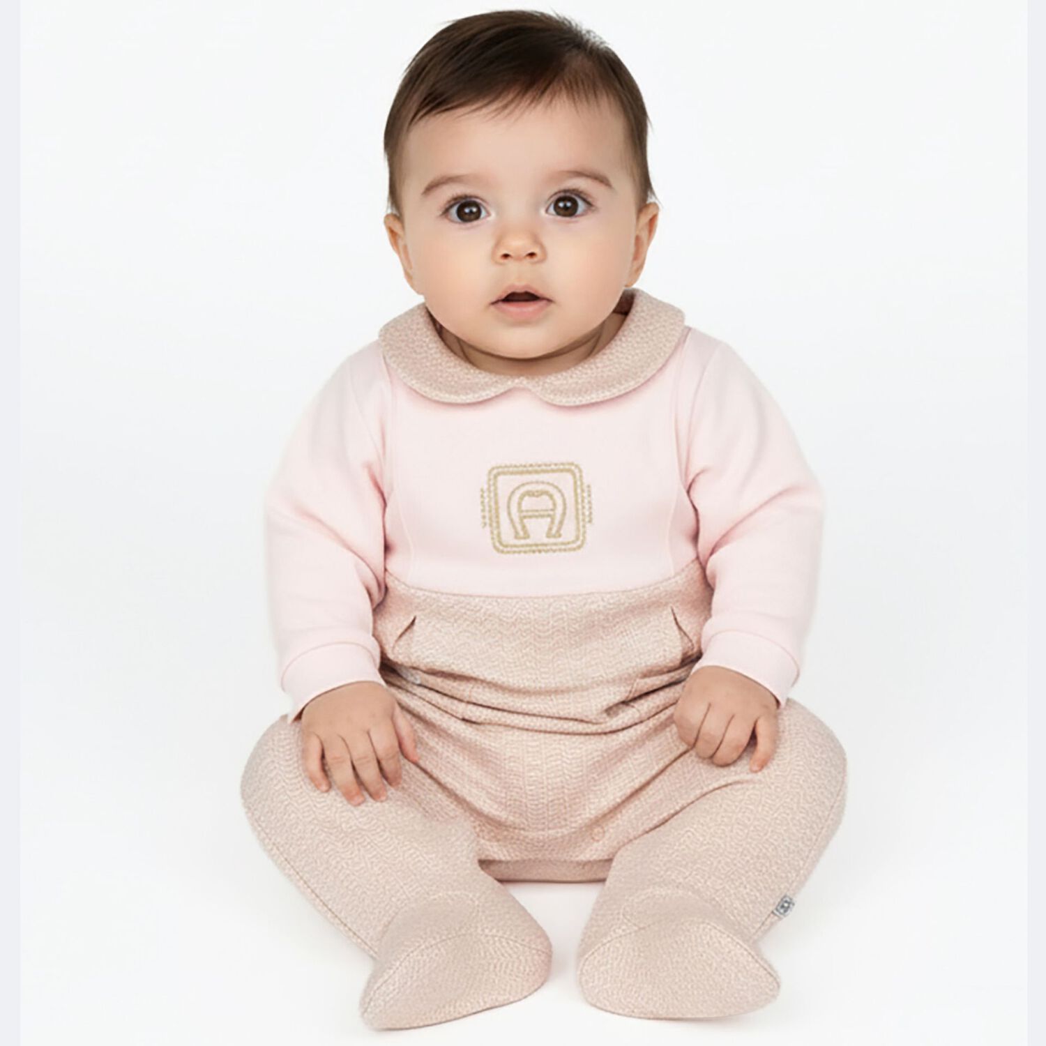 Baby Girls Pink & Gold Logo Babygrow, 2, hi-res