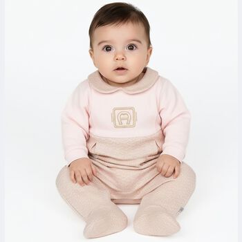 Baby Girls Pink & Gold Logo Babygrow