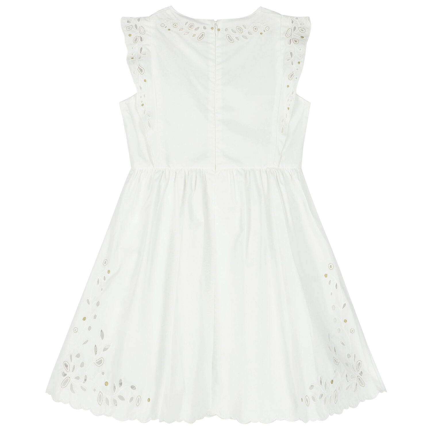 Girls Ivory Broderie Anglaise Dress, 1, hi-res