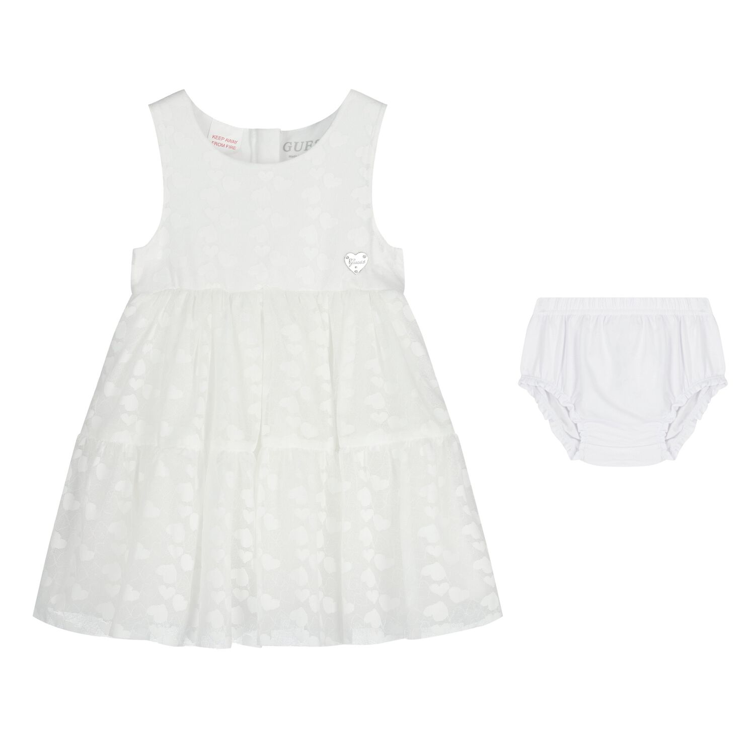 Baby Girls White Heart Dress Set, 1, hi-res
