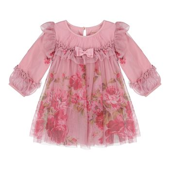 Baby Girls Pink Floral Ruffled Tulle Dress