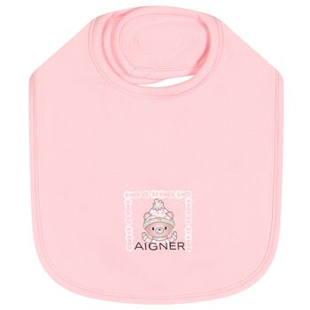 Baby Girls Pink Teddy Bear Logo Baby Bib