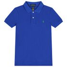 Boys Blue Logo Polo Shirt, 1, hi-res