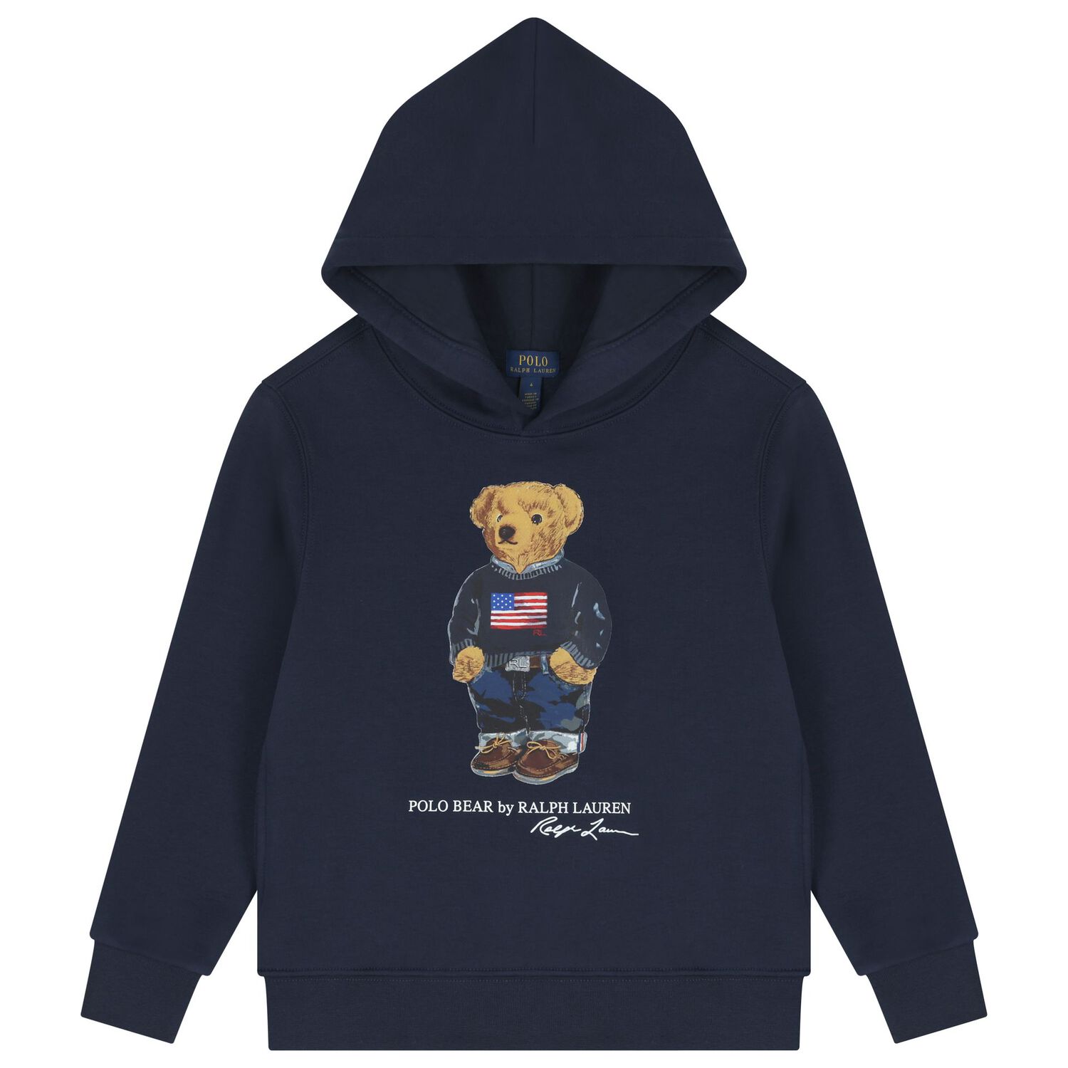 Boys Navy Blue Polo Bear Hooded Top, 1, hi-res