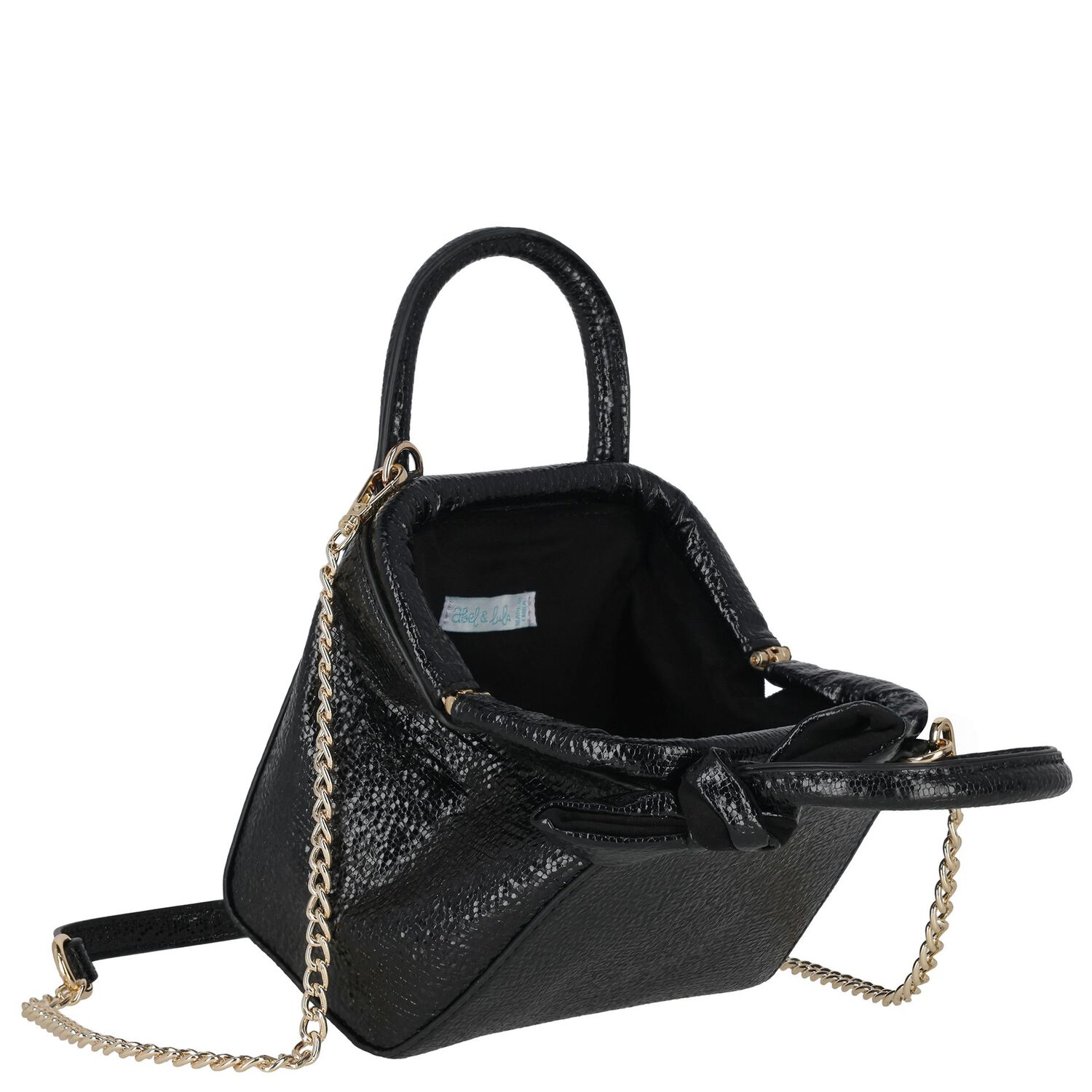 Girls Black Faux Leather Handbag ( 21cm ), 1, hi-res