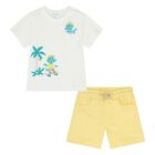 Younger Boys White & Yellow Shorts Set, 1, hi-res