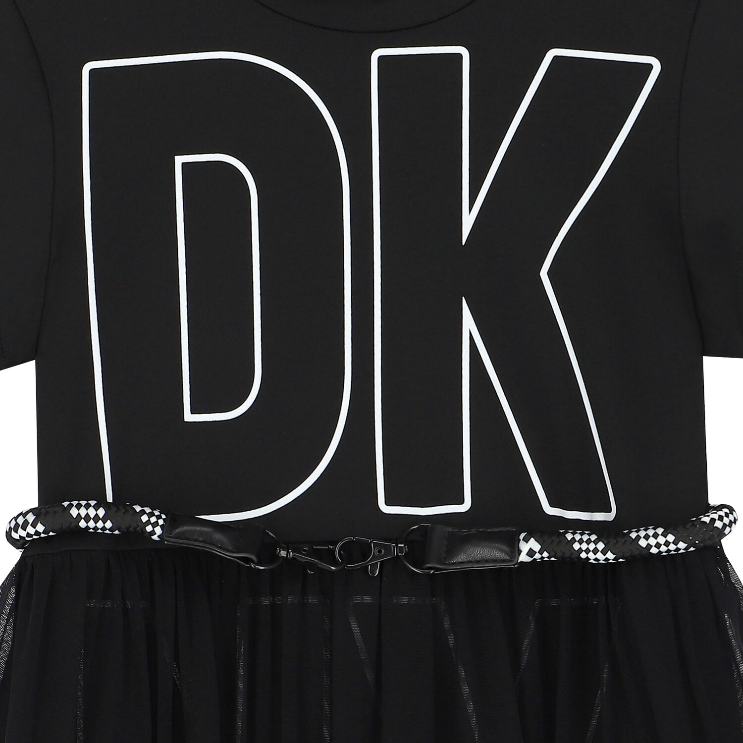 Girls Black Logo Jersey & Mesh Dress, 1, hi-res