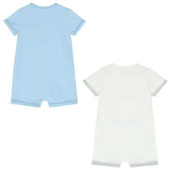 Baby Boys White & Blue Rompers ( 2-Pack )