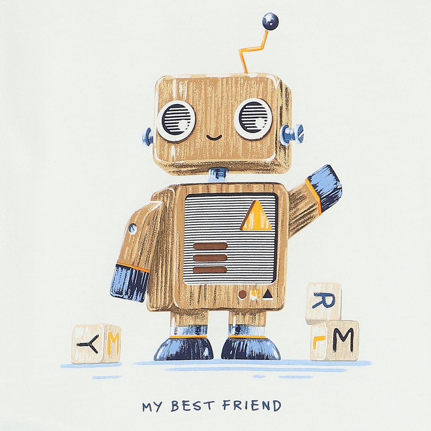 Younger Boys Ivory Robot Long Sleeve Top, 1, hi-res