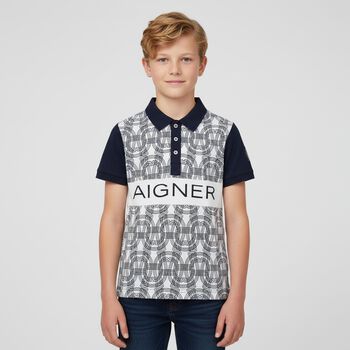 Boys White & Navy Blue Logo Polo Shirt