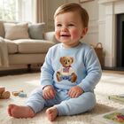 Baby Boys Blue Polo Bear Tracksuit, 1, hi-res
