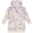 Girls Beige & Purple Logo Hooded Dress, 1, hi-res