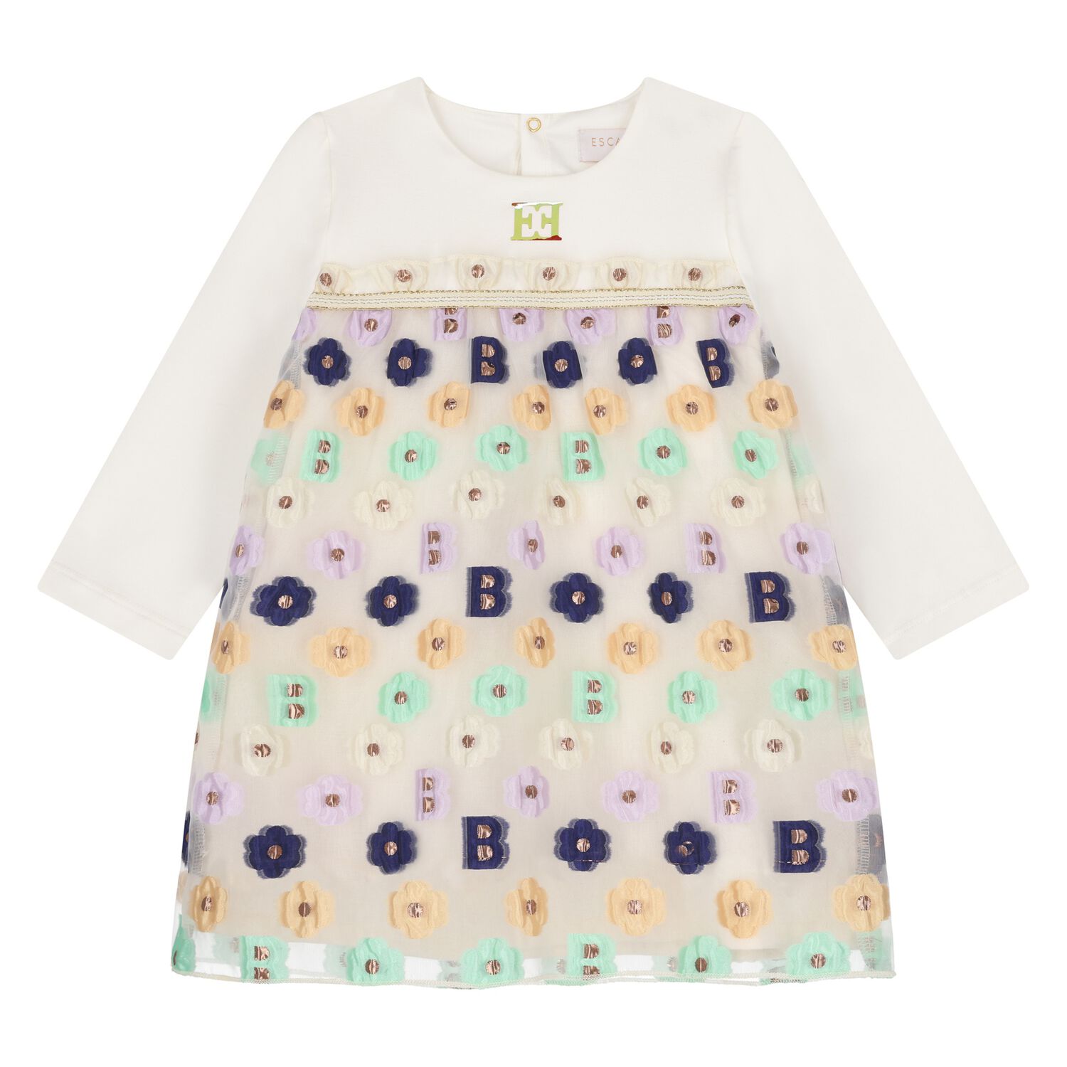 Younger Girls Ivory Logo Floral Dress, 1, hi-res