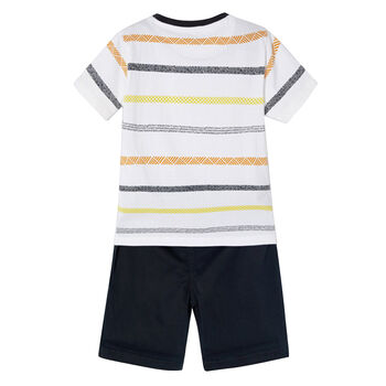 Boys White & Navy Striped Shorts Set