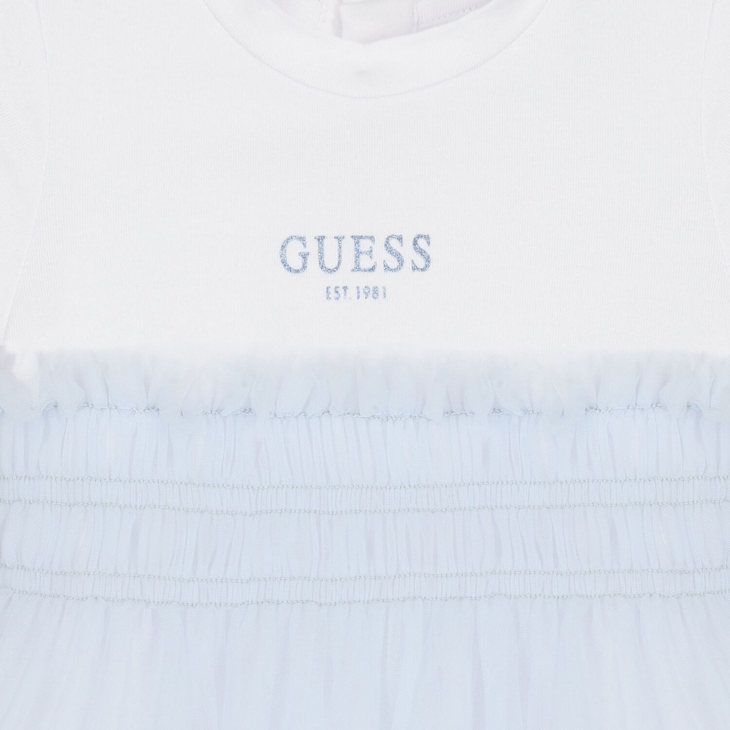Baby Girls White & Blue Logo Tulle Dress Set, 1, hi-res