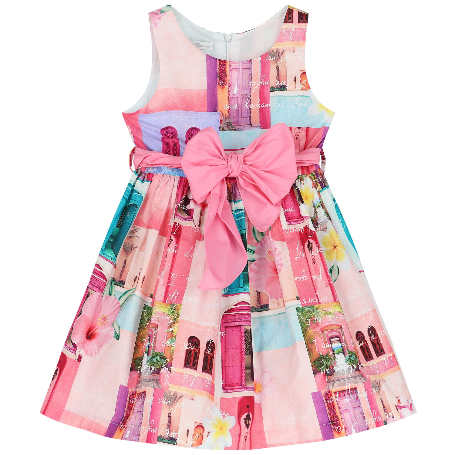 Girls Pink Bow Dress, 1, hi-res