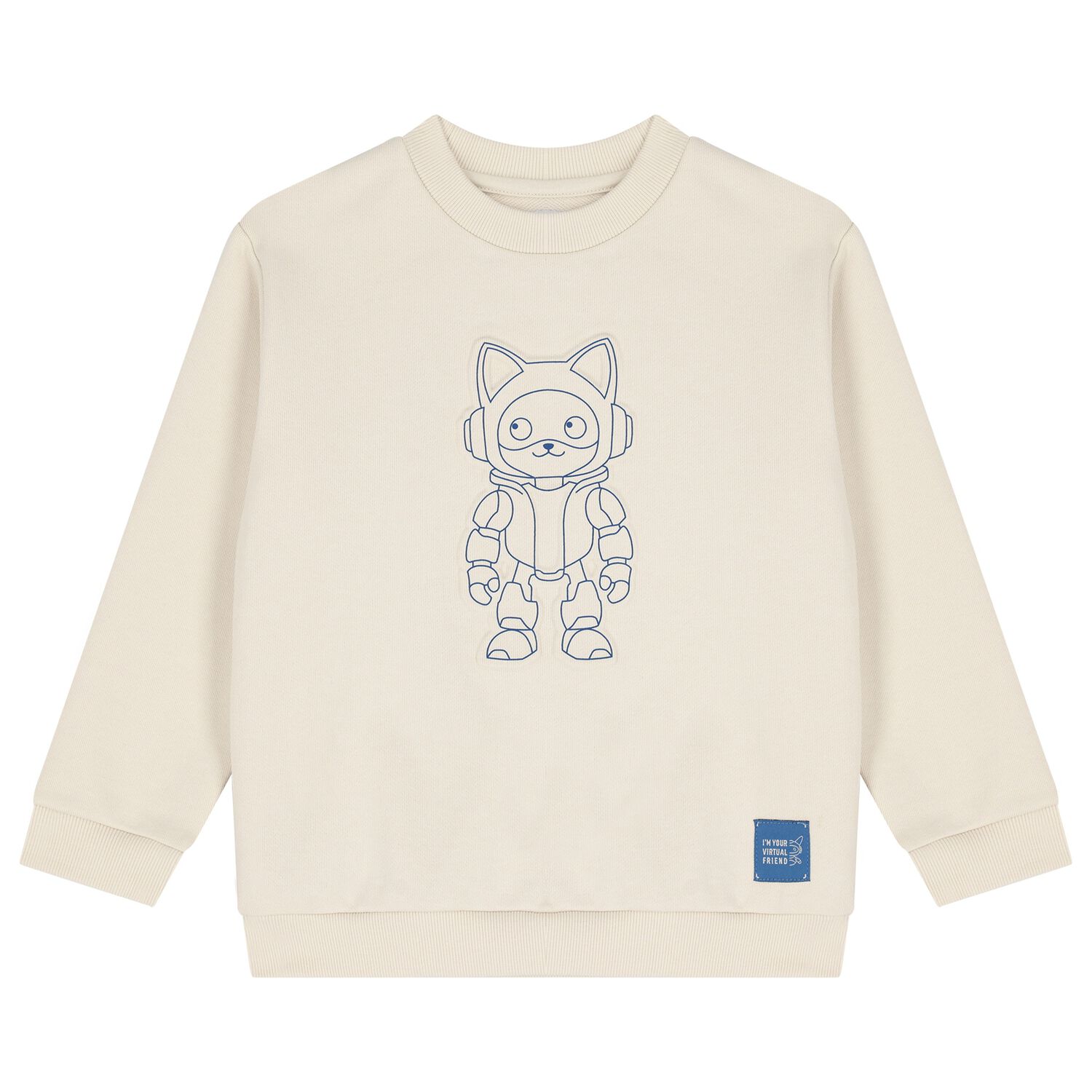 Boys Beige Robot Sweatshirt, 2, hi-res