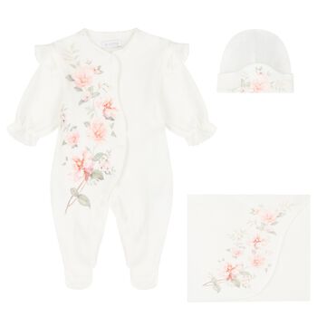 Baby Girls Ivory Floral Babygrow Gift Set