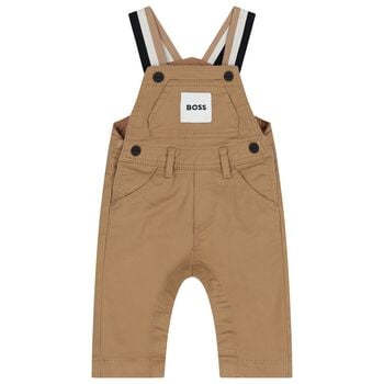 Baby Boys Beige Logo Dungaree