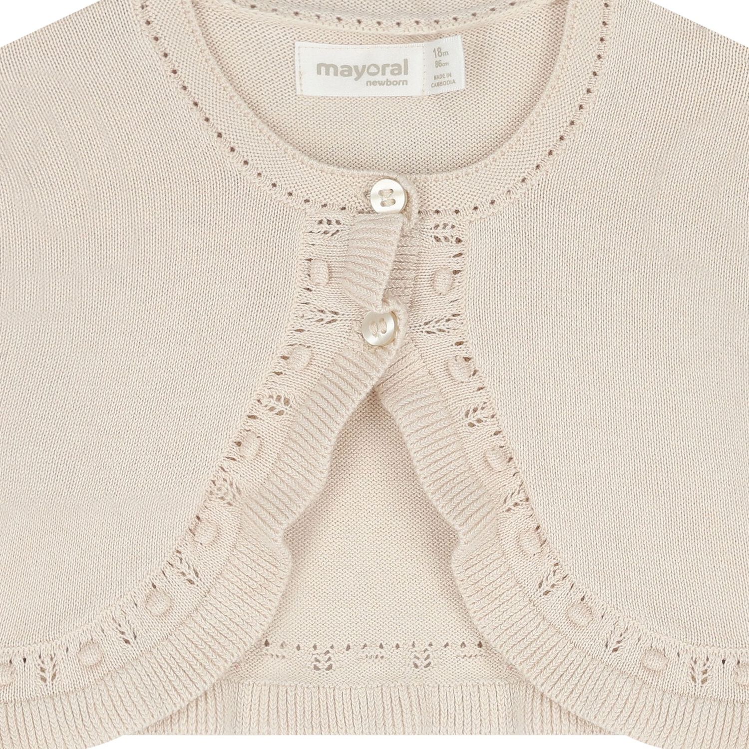Baby Girls Beige Knitted Cardigan, 2, hi-res
