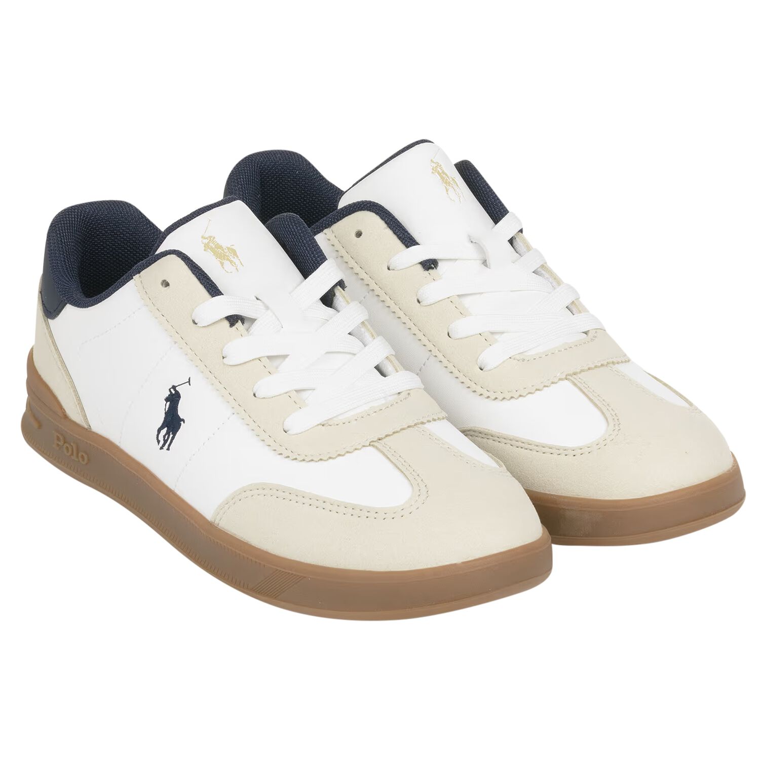 Boys White & Beige Logo Trainers, 1, hi-res