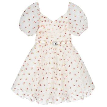 Girls White Floral Tulle Dress