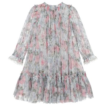 Girls Pink & Blue Floral Tulle Dress