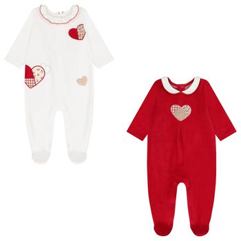 Baby Girls White & Red Babygrows ( 2-Pack )
