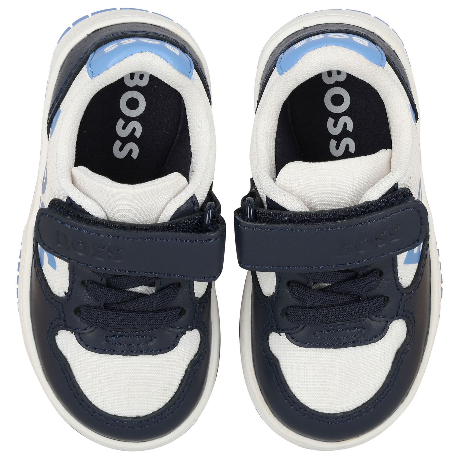 Boys Navy Blue, Blue & White Logo Trainers, 2, hi-res image number null