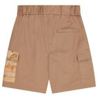 Boys Beige Geo Map Logo Shorts Set, 1, hi-res