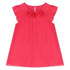 Younger Girls Pink Pleated Chiffon Dress, 1, hi-res