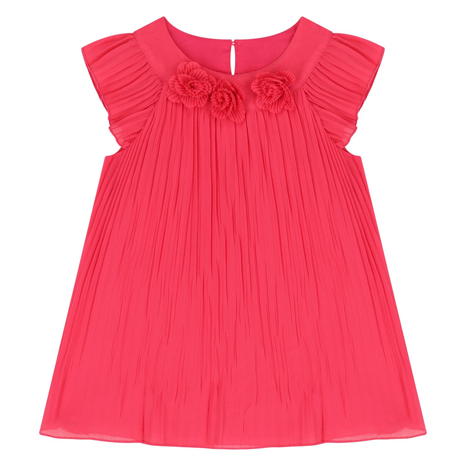 Younger Girls Pink Pleated Chiffon Dress, 1, hi-res